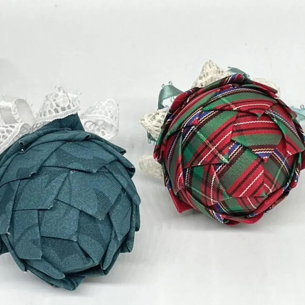 Teal Ribbon and Lace‎ Pine Cone Ornaments Set of 2 Vintage